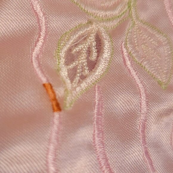 Vintage Pink Satin Nightgown With Embroidered Floral & Pearls Details Size M - Picture 9 of 16